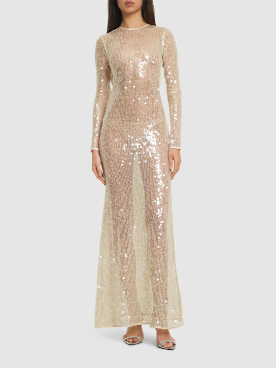 Sequined open back long sleeve gown - Thumbnail 2