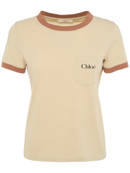Chloé: Rubber print logo cotton t-shirt - Beige - women_0 | Luisa Via Roma