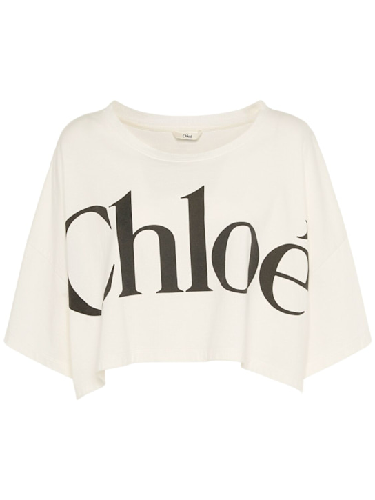 Chloé: Cropped jersey logo t-shirt - White - women_0 | Luisa Via Roma