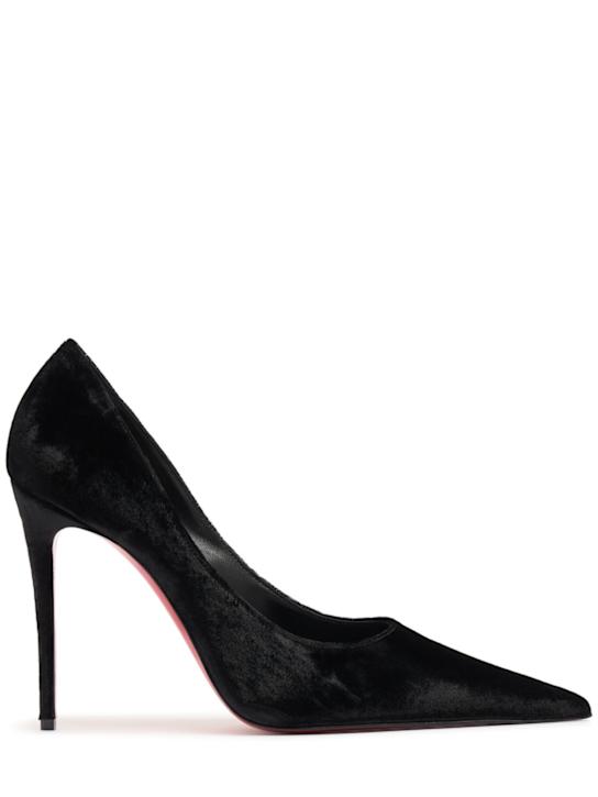 Christian Louboutin: 100mm Kate Max glittered velvet pumps - Black - women_0 | Luisa Via Roma