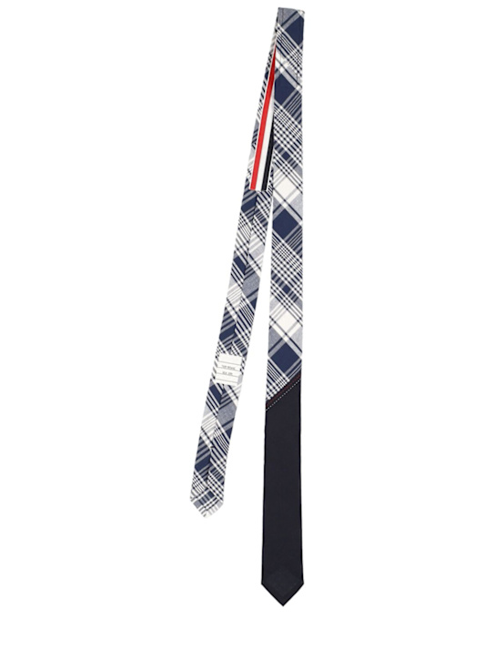 Thom Browne: Cravate classique à carreaux madras - Bleu Marine - men_0 | Luisa Via Roma