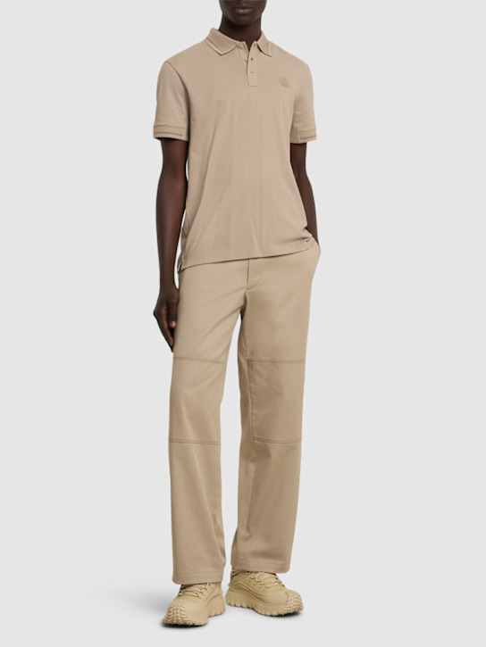 Moncler: Logo patch cotton polo shirt - Sand Beige - men_1 | Luisa Via Roma