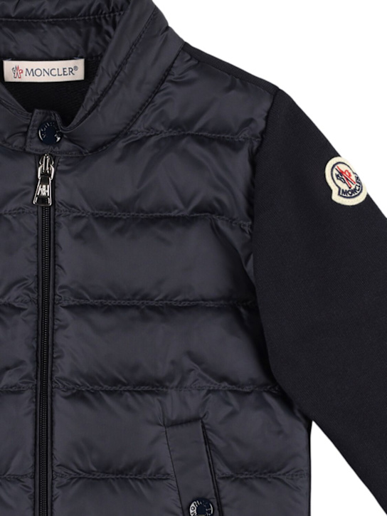 Moncler: Sudadera de nylon y algodón con cremallera - Azul Marino - kids-boys_1 | Luisa Via Roma