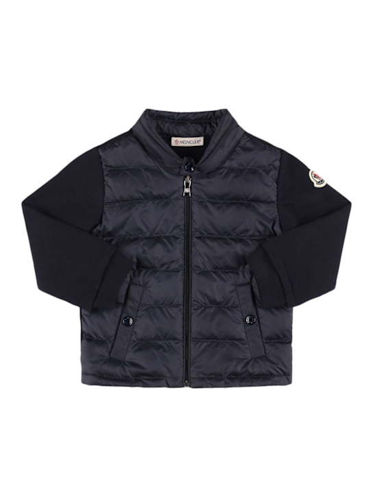 Moncler: Sudadera de nylon y algodón con cremallera - Azul Marino - kids-boys_0 | Luisa Via Roma