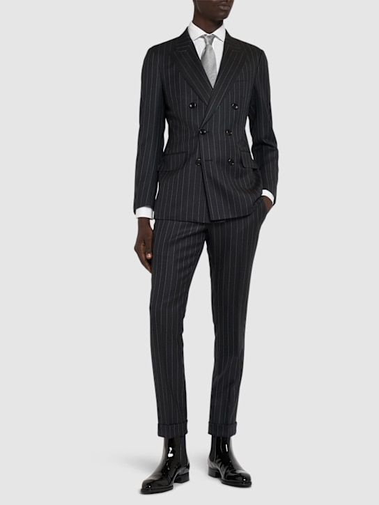 Tom Ford: Pinstriped double breasted wool suit - Dark Grey - men_1 | Luisa Via Roma