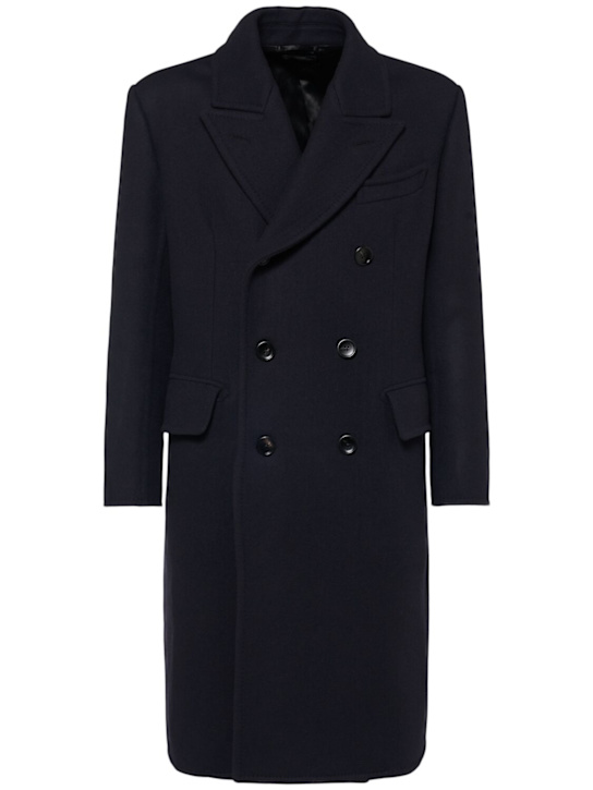Tom Ford: 双排扣羊毛斜纹大衣 - 海军蓝 - men_0 | Luisa Via Roma