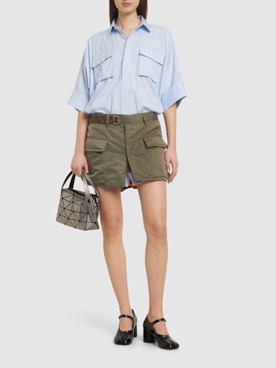 Sacai: Cotton poplin & nylon twill mini dress - Blue/Multi - women_1 | Luisa Via Roma