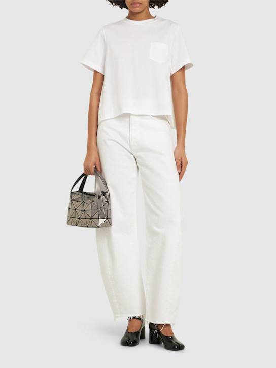 Sacai: Camiseta de jersey de algodón y nylon - women_1 | Luisa Via Roma