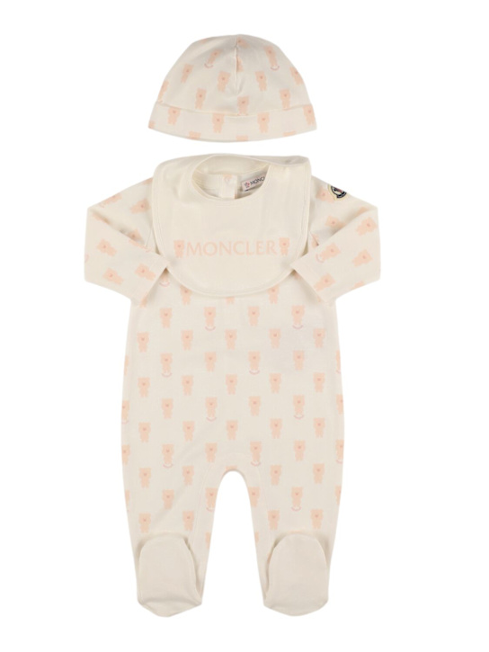 Moncler: Set Teddy Bear in cotone stampato - kids-girls_0 | Luisa Via Roma