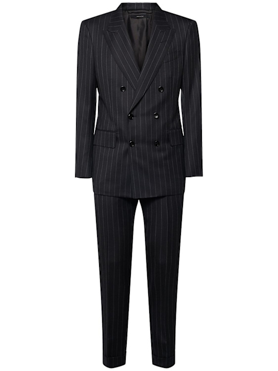 Tom Ford: Pinstriped double breasted wool suit - Dark Grey - men_0 | Luisa Via Roma