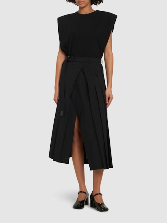 Sacai: Pinstripe wool blend suiting long skirt - Black - women_1 | Luisa Via Roma