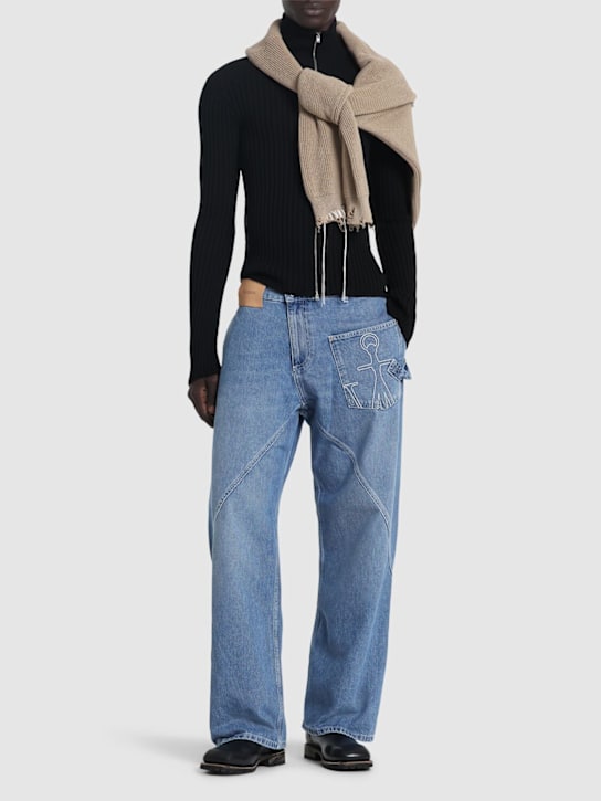 JW Anderson: Twisted denim workwear jeans - Light Blue - men_1 | Luisa Via Roma