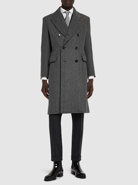 Tom Ford: Double breasted wool herringbone coat - Grey - men_1 | Luisa Via Roma