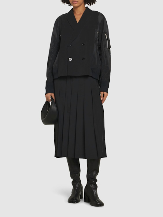 Sacai: Suiting & nylon twill jacket - Black - women_1 | Luisa Via Roma