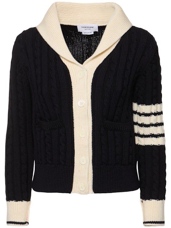 Thom Browne: Wool knit cardigan w/stripes - women_0 | Luisa Via Roma