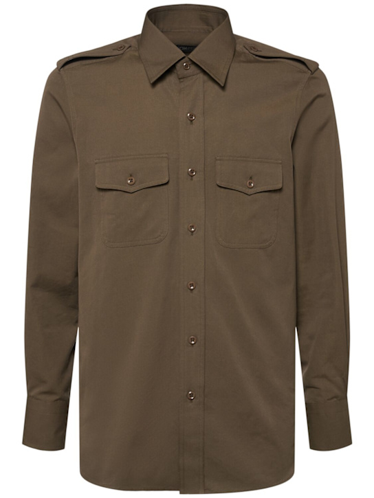 Tom Ford: 棉&真丝罗缎军风衬衫 - 军绿色 - men_0 | Luisa Via Roma