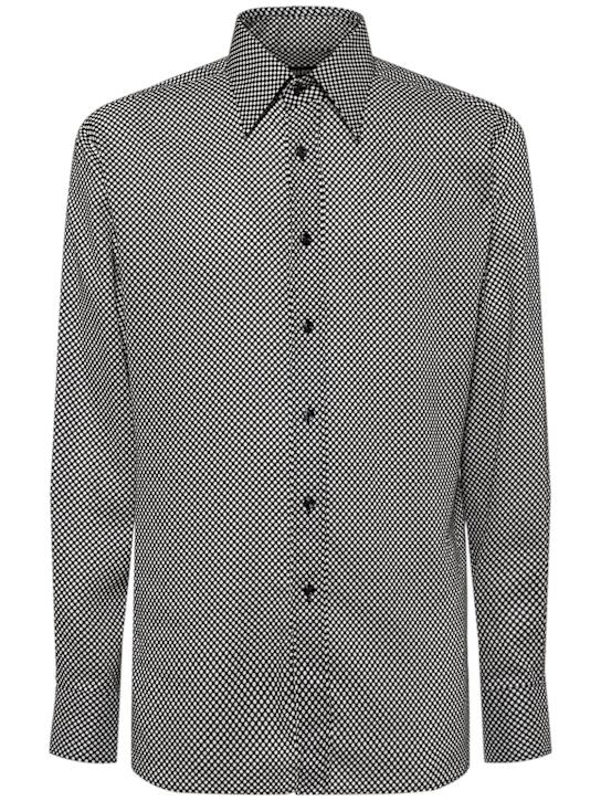 Tom Ford: Graphic polka dot fluid Lyocell shirt - Black/Ecru - men_0 | Luisa Via Roma