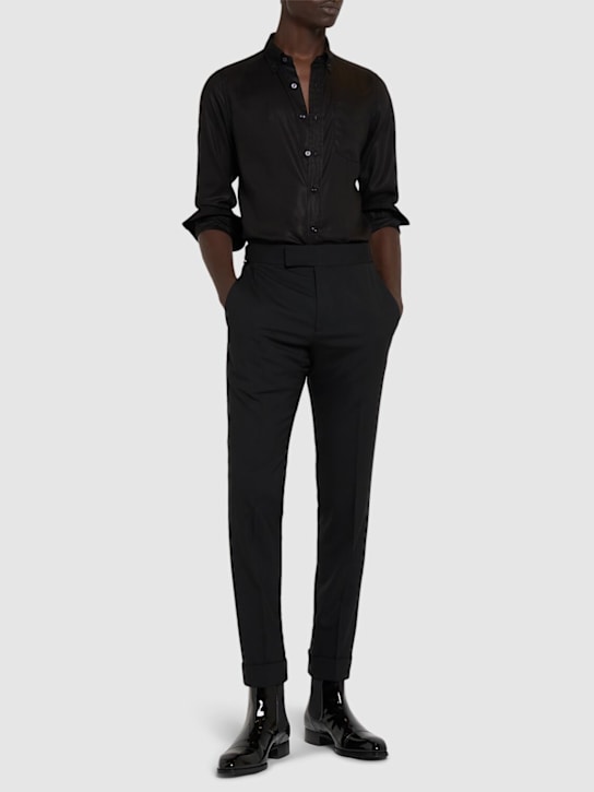 Tom Ford: Fluid gabardine slim fit shirt - Black - men_1 | Luisa Via Roma