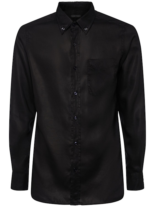 Tom Ford: Fluid gabardine slim fit shirt - Black - men_0 | Luisa Via Roma