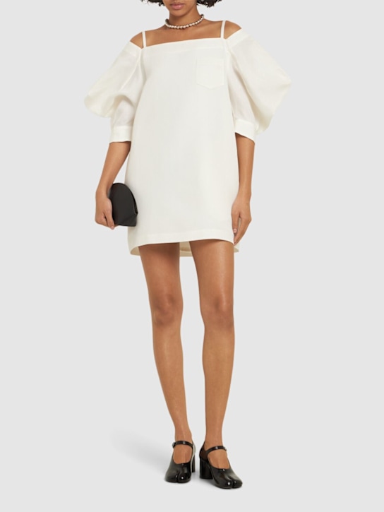 Sacai: Cotton & silk poplin mini dress - Off White - women_1 | Luisa Via Roma