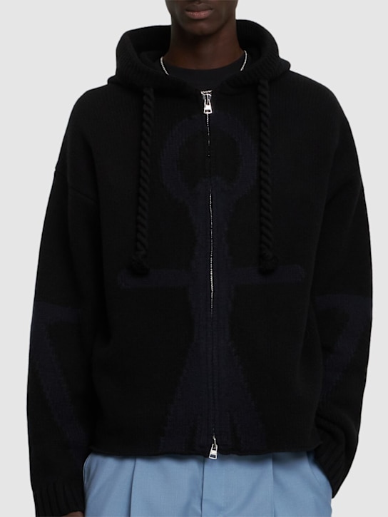 JW Anderson: Anchor zip-up hoodie - Black/Navy - men_2 | Luisa Via Roma