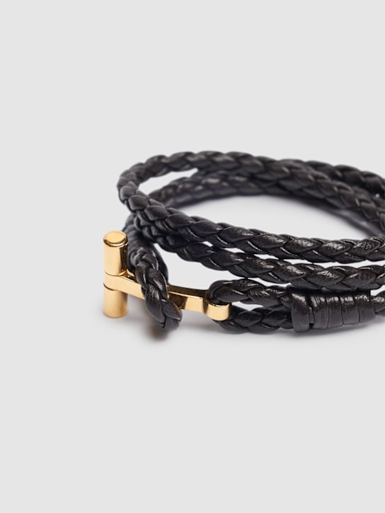 Tom Ford: Brazalete de piel trenzada - Café Oscuro - men_1 | Luisa Via Roma