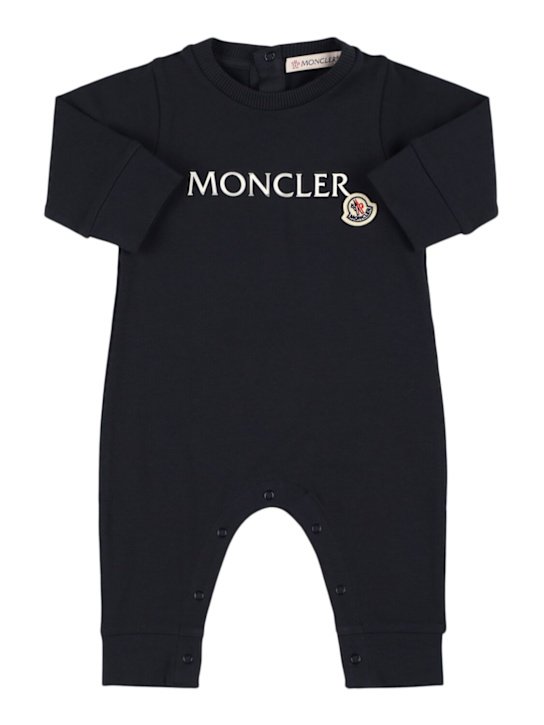 Moncler: Strampler aus Baumwollmischung mit Logodruck - Nachtblau - kids-boys_0 | Luisa Via Roma