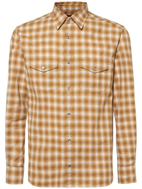 Tom Ford: Checked cotton slim fit western shirt - Beige/Brown - men_0 | Luisa Via Roma