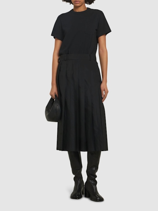 Sacai: Cotton poplin & jersey dress - Black - women_1 | Luisa Via Roma