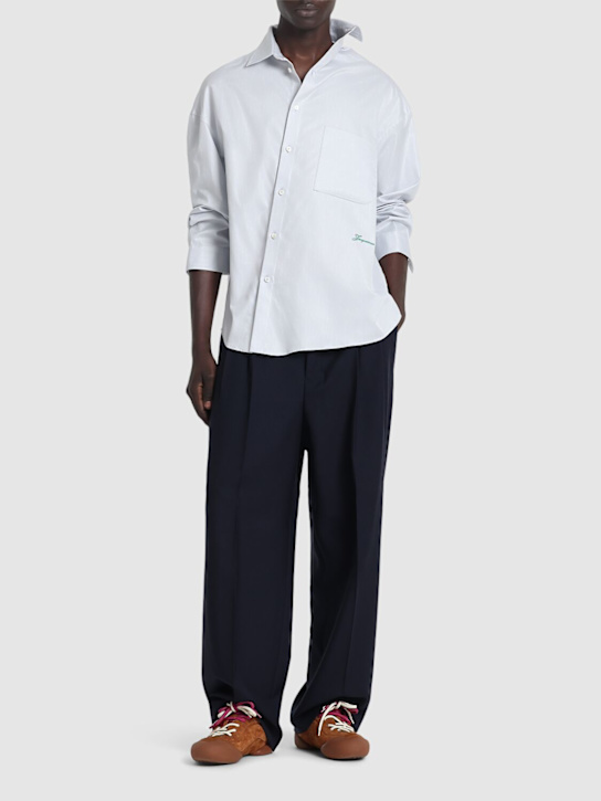 Jacquemus: La chemise cuadro cotton asymmetric - Light Grey - men_1 | Luisa Via Roma
