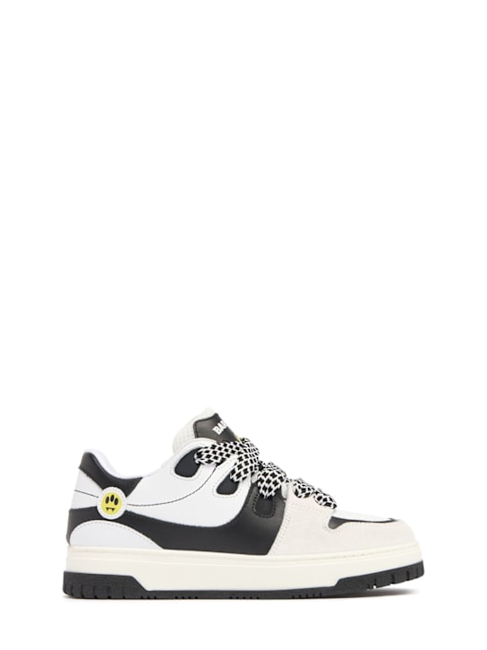 Barrow: Leather lace-up sneakers - White/Black - kids-boys_0 | Luisa Via Roma