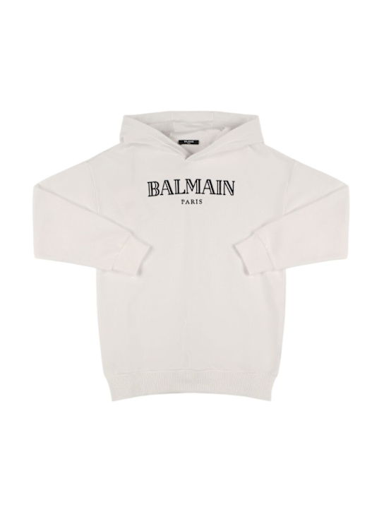 Balmain: Cotton hoodie w/logo - White - kids-boys_0 | Luisa Via Roma