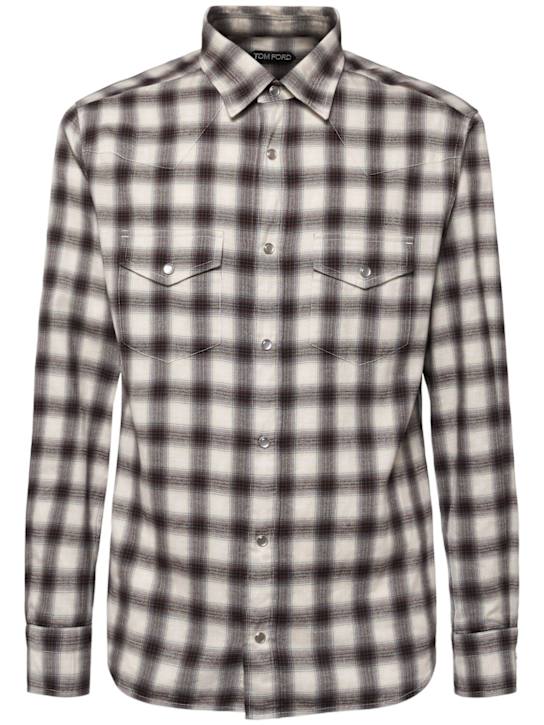 Tom Ford: Checked cotton blend western shirt - White/Multi - men_0 | Luisa Via Roma