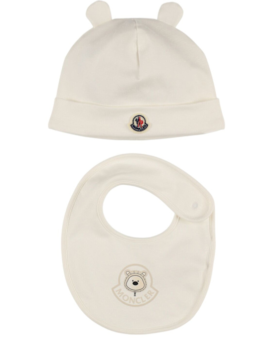 Moncler: Gorrito y babero - Blanco - kids-boys_0 | Luisa Via Roma