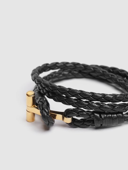Tom Ford: Braided leather T wrap bracelet - Black - men_1 | Luisa Via Roma