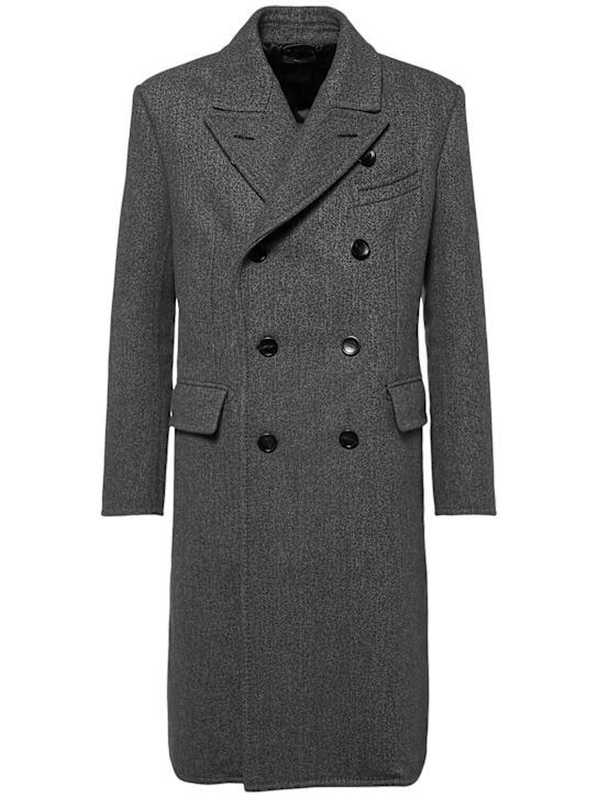 Tom Ford: Double breasted wool herringbone coat - Grey - men_0 | Luisa Via Roma