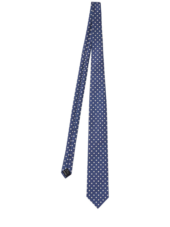 Tom Ford: 8cm Polka dotted silk tie - Blue Indago - men_0 | Luisa Via Roma