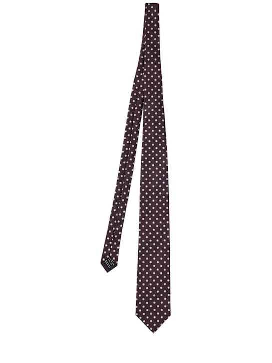 Tom Ford: 8cm Polka dotted silk tie - ボルドー - men_0 | Luisa Via Roma