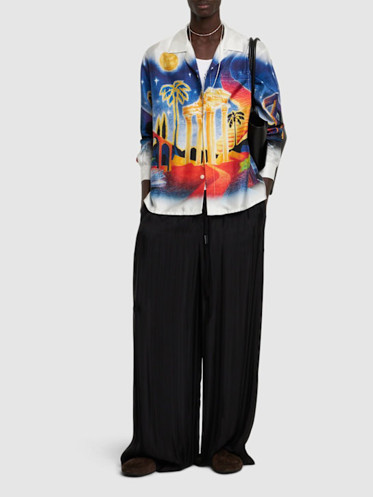 Casablanca: Cuban collar long sleeve silk shirt - Blue/Multi - men_1 | Luisa Via Roma