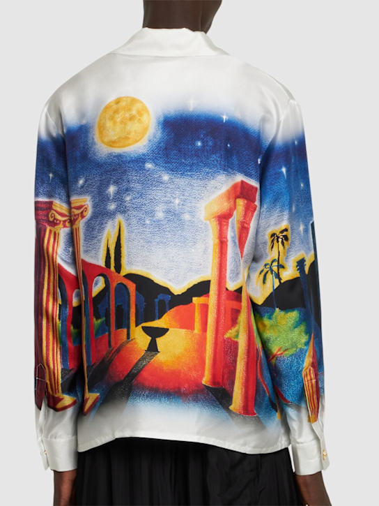 Casablanca: Cuban collar long sleeve silk shirt - Blue/Multi - men_2 | Luisa Via Roma