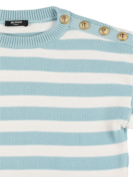 Balmain: Striped cotton knit sweater - White/Blue - kids-girls_1 | Luisa Via Roma