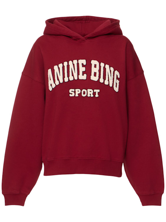 ANINE BING: Alec logo cotton sweatshirt hoodie - women_0 | Luisa Via Roma