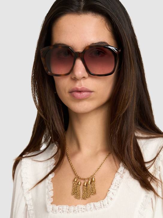 Chloé: Squared acetate sunglasses - Havana/Burgundy - women_1 | Luisa Via Roma