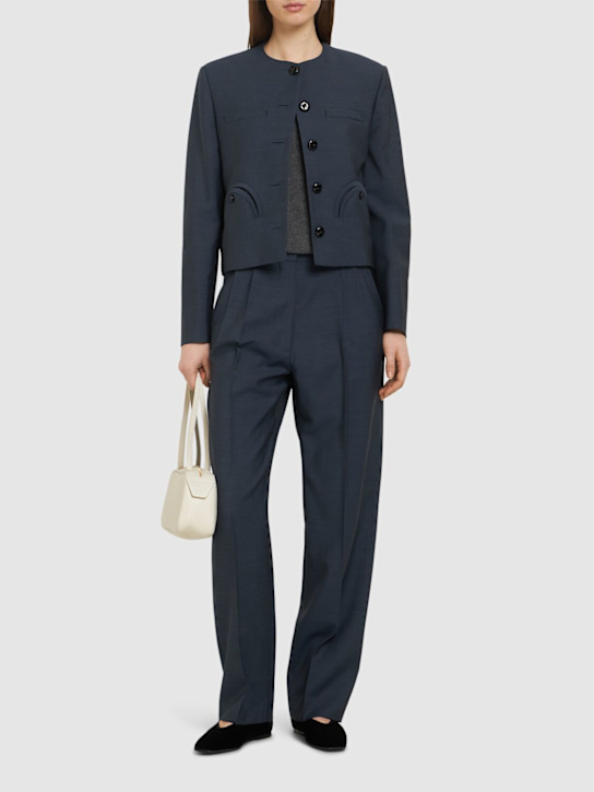 Blazé Milano: Shamo collarless wool blend jacket - Navy - women_1 | Luisa Via Roma