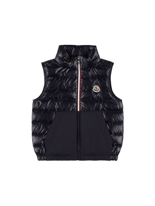 Moncler: Chaleco de plumas de techno - Azul Medianoche - kids-boys_0 | Luisa Via Roma