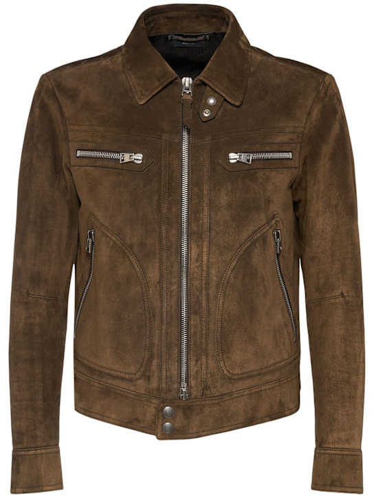 Tom Ford: Soft suede zip-up leather jacket - Dark Olive - men_0 | Luisa Via Roma