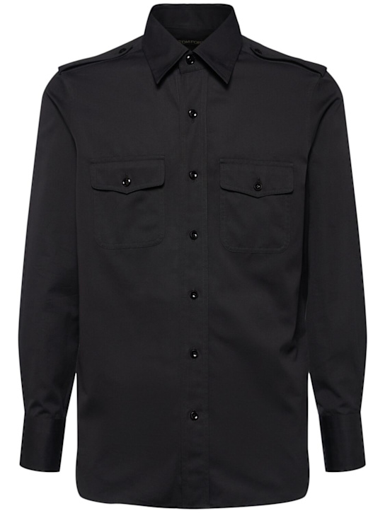 Tom Ford: Cotton & silk faille military shirt - Black - men_0 | Luisa Via Roma