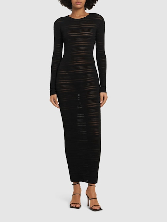 Striped sheer knit long dress - Thumbnail 2