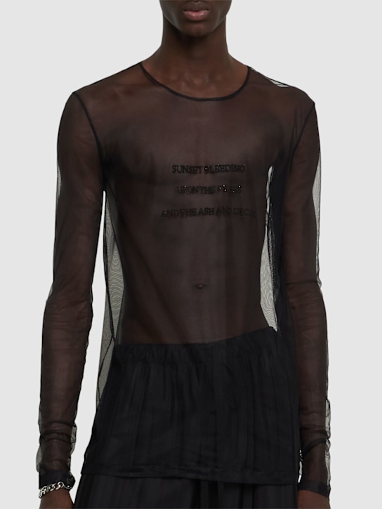 Ann Demeulemeester: Greg l/s slim fit tulle t-shirt - Black - men_2 | Luisa Via Roma