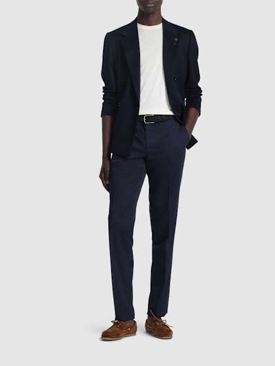 Brunello Cucinelli: Dyed cotton gabardine pants - Navy - men_1 | Luisa Via Roma